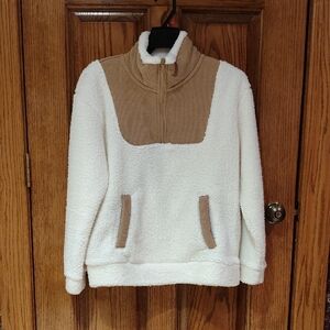 Soft & CozyTime & Tru Cream & Tan Cowl Neck Fleece Sweater NWOT M